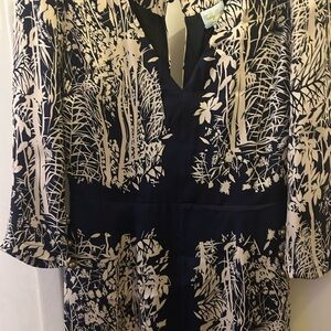 Tracy Reese Midnight Blue and Cream Leaf Dress